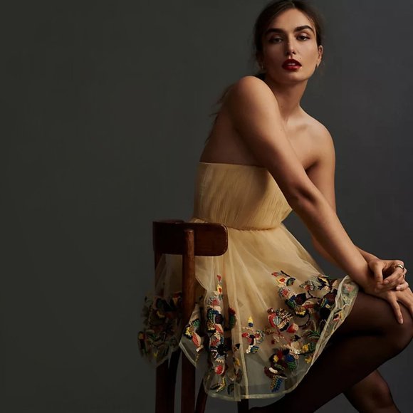 Nikita Mhaisalkar | Floral Embroidered Strapless Tulle Mini Dress | NWT - Picture 1 of 5